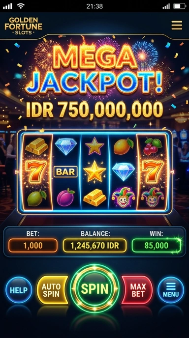 Tampilan utama aplikasi minislot dengan berbagai kategori aplikasi.